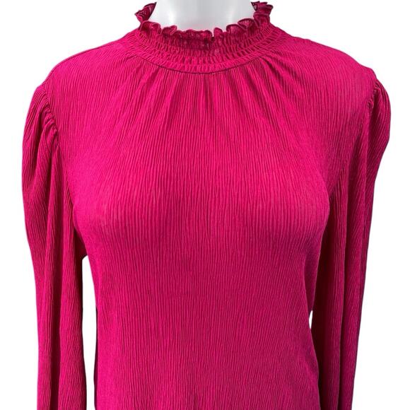 MNG Women's Pink Ruffle High Neck Puff Long Sleeve Pullover Blouse Top Size M - Picture 3 of 5